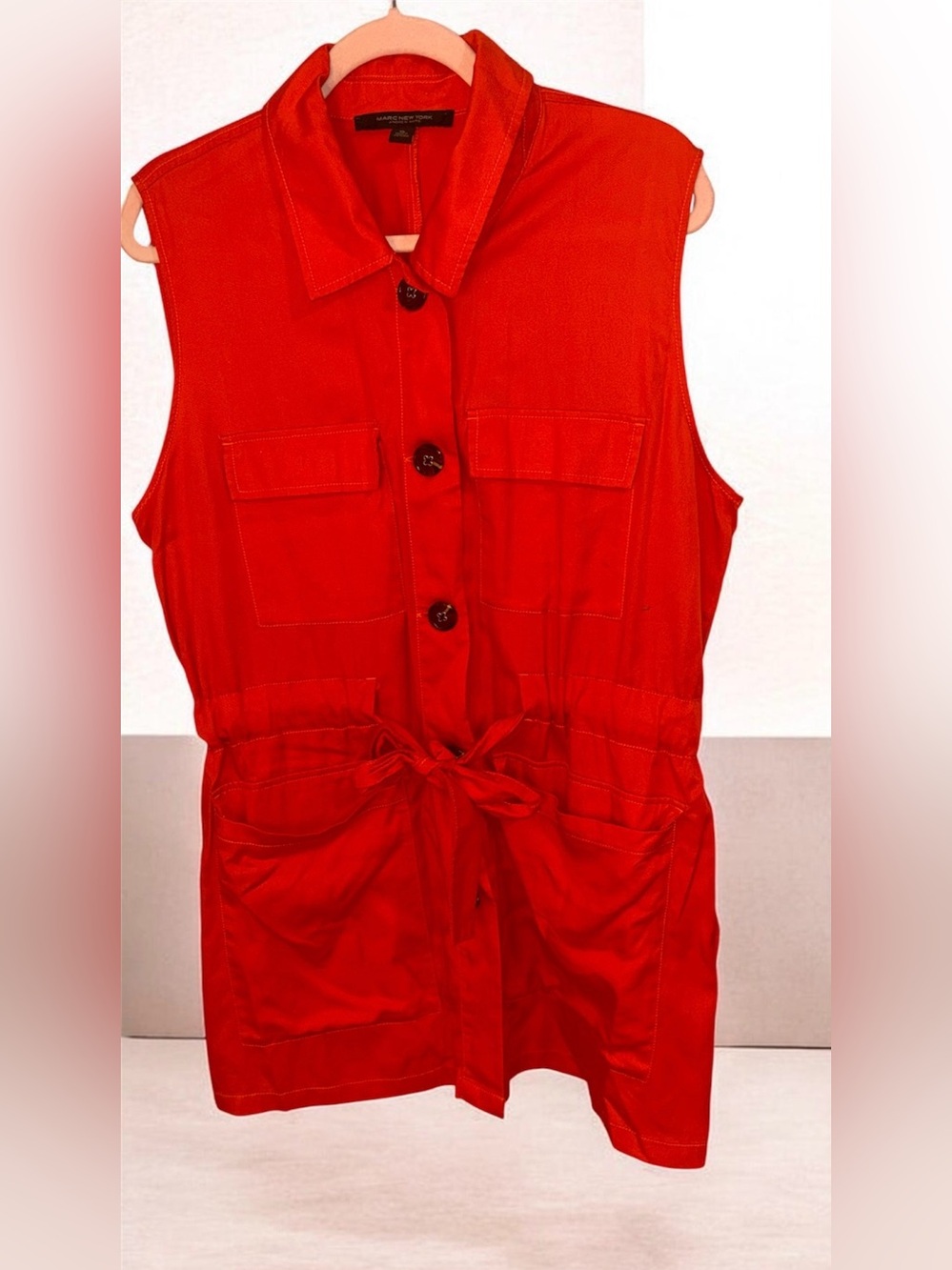 Marc New York Red Sleeveless Utility Romper with Tie Waist